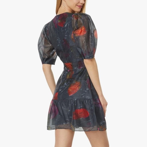 Ted Baker Tatya Puff Floral Sleeve Mini Dress 0 Black - Picture 2 of 10
